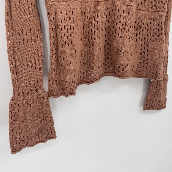 Bell Sleeve Crochet Boho Festival Fairy Hippie Cottage core Top Brown Women’s XS - Picture 5 of 9